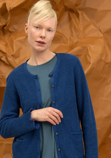 Brioche-knit linen/organic cotton cardigan - indigo blue