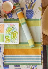 “Wild rose” organic cotton placemat - leaf green