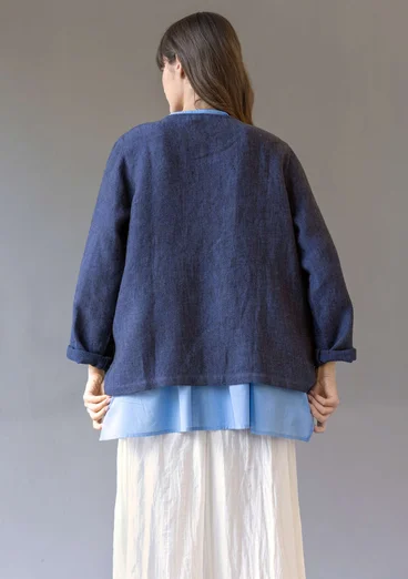 Garment-washed woven linen jacket - ink blue