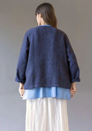 Garment-washed woven linen jacket - ink blue