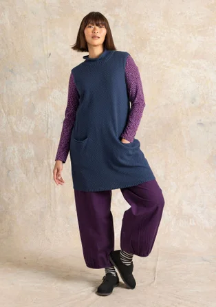 Textured-knit tunic in organic cotton/wool - Pacific blue