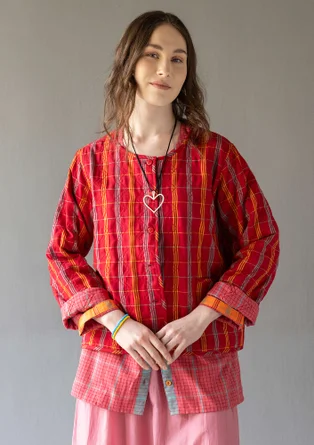 “Kerala” reversible checked organic cotton jacket - parrot red