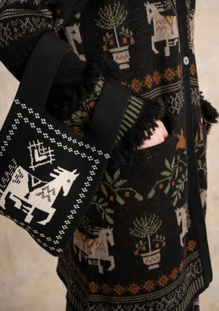 Gilet "Fåle" en maille de laine d'agneau mélangée/coton biologique - noir