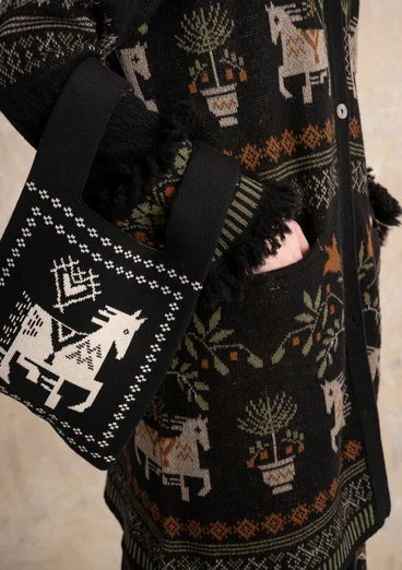 Gilet "Fåle" en maille de laine d'agneau mélangée/coton biologique - noir