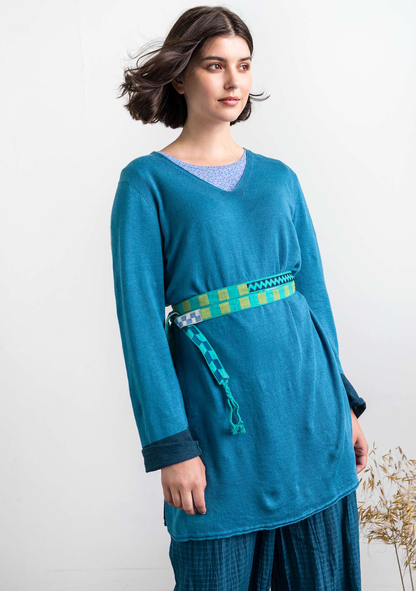 Tunic in a recycled linen knit fabric flax blue thumbnail