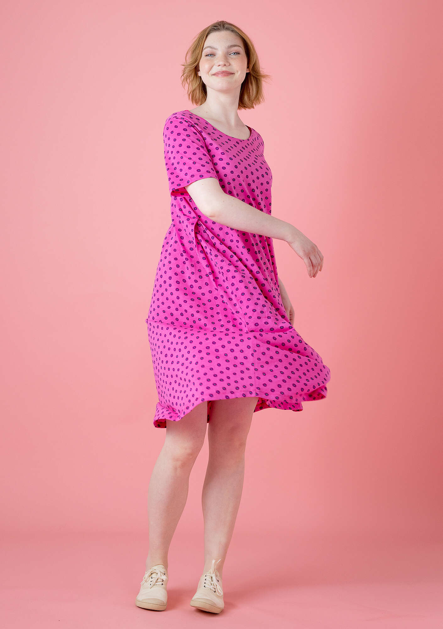 “Ines” jersey dress in organic cotton wild rose/patterned thumbnail