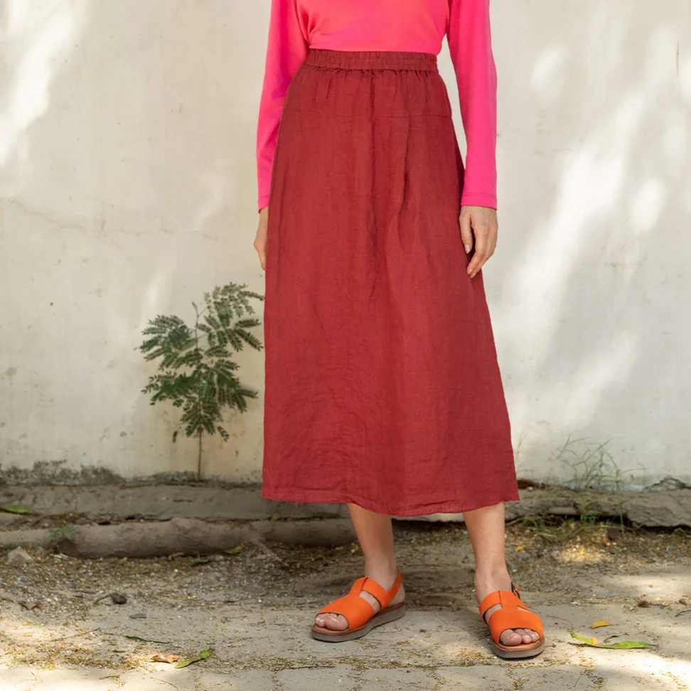 Woven linen skirt - rooibos