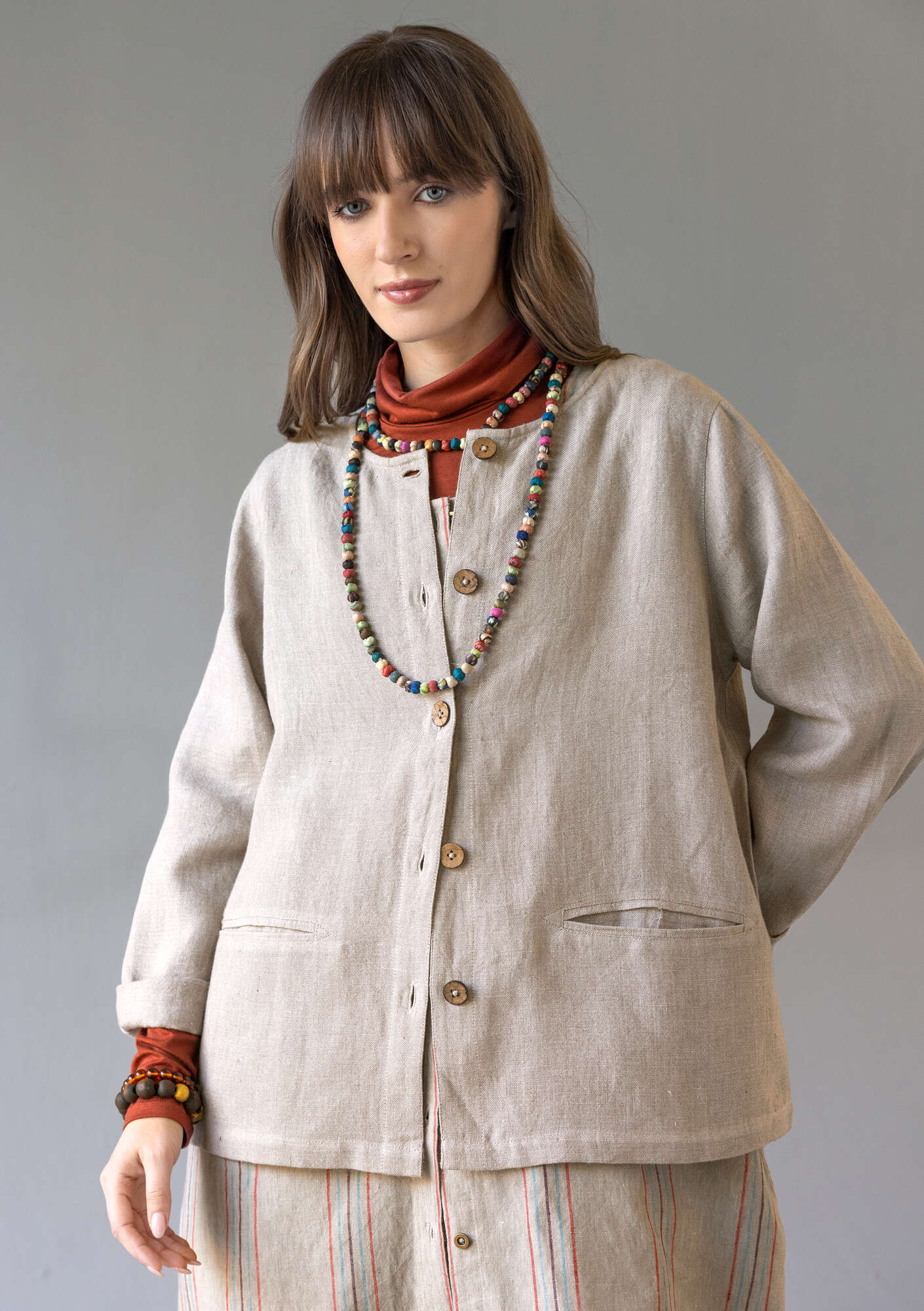 ジャケット・アウター 26SS HANDKERCHIEF JACKET VINTAGE LINEN 1 Woven jacket in garment-washed linen gudrunsjoden.com
