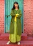 “Misty” recycled wool blend/recycled cotton long cardigan (green pepper/melange L)