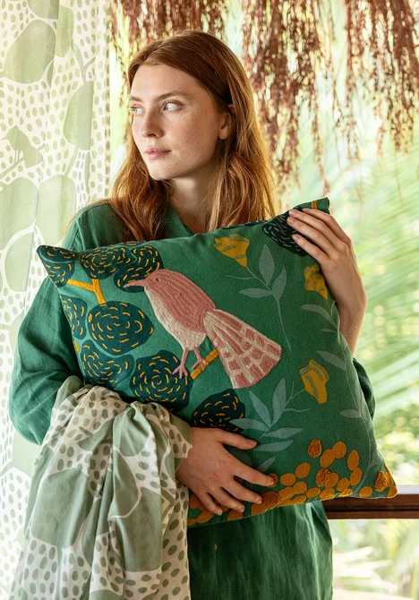 “Galapagos” organic cotton cushion cover - green sea glass