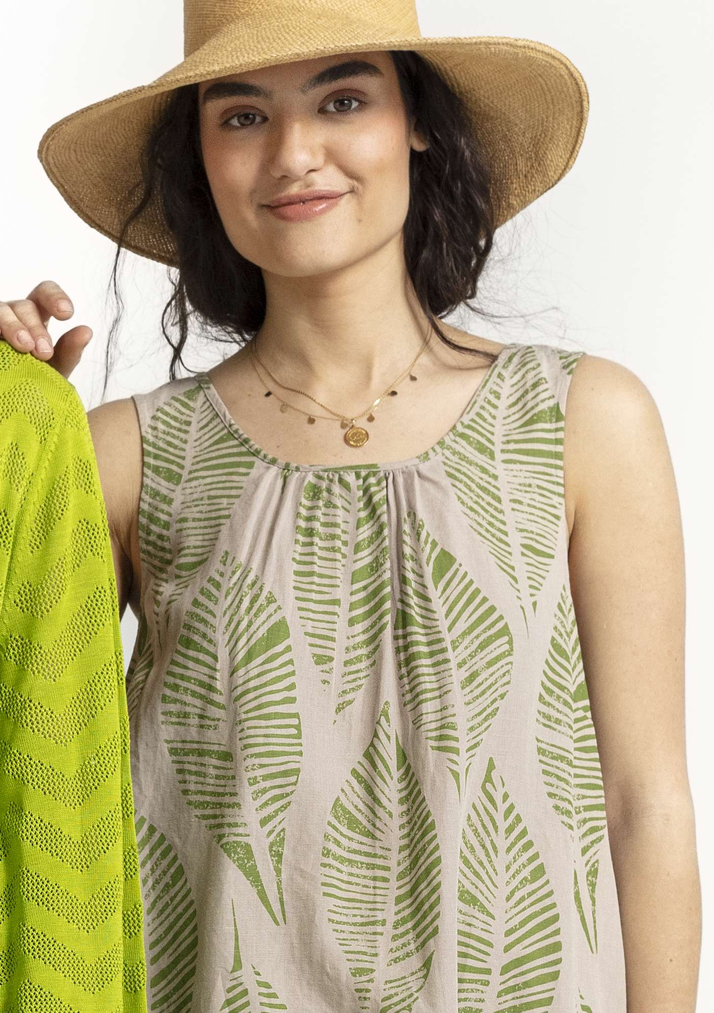 Vevd kjole «Decor» i økologisk bomull/lin naturmelert