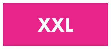 A pink card with “XXL” written in white.