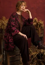 “Lusern” floral long cardigan in organic cotton with hand embroidery - cerise