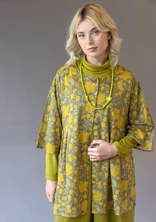 “Leah” floral/solid-colored blouse in organic cotton - olive oil/patterned