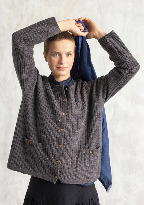 Nubby cardigan in a lambswool blend - ash grey/melange