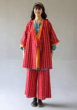 “Coimbatore” checked kimono in organic cotton - parrot red