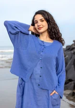 Cardigan in linen/organic cotton - blue lotus
