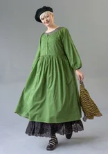 “Leah” floral/solid-colored dress in airy organic cotton - grass green
