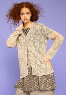 “Luisa” pointelle cardigan in linen/recycled cotton - natur0SL0ofrgad