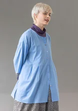 “Leah” floral/solid-colored blouse in organic cotton - mild blue