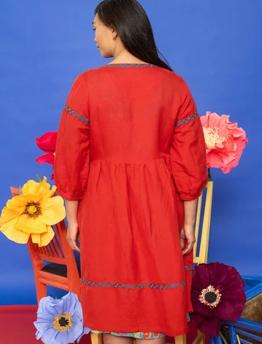 Vevd kjole «Margit» i lin/modal - papegojrd