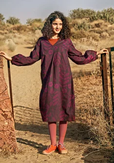 “Seaweed” woven organic cotton dress - dark aubergine