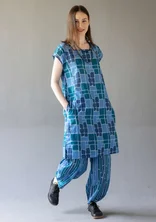 “Giraffe” woven dress in organic cotton - pigeon blue