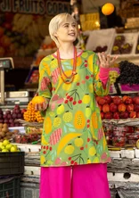 “Fruit” patterned tunic in organic cotton - seaweed