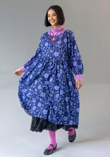“Leah” floral/solid-colored dress in airy organic cotton - dark lavender/patterned