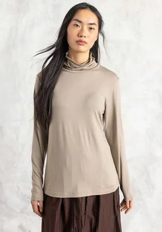 Lyocell/elastane jersey polo-neck top - warm grey
