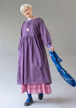 “Leah” floral/solid-colored dress in airy organic cotton - storm purple