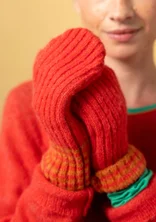 “Stripe” mittens in an alpaca blend - coral