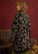 “Lusern” floral long cardigan in organic cotton with hand embroidery - black umber