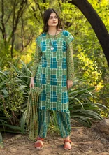 “Giraffe” woven dress in organic cotton - apple green
