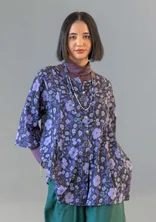 “Leah” floral/solid-colored blouse in organic cotton - dark lavender/patterned
