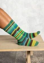 Striped knee-highs in organic cotton - bottle green
