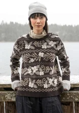 “Peninsula” fisherman’s sweater in lambswool - black cassis/patterned
