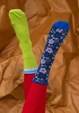 “Leah” floral socks in organic cotton - cobalt blue