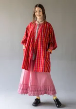 Solid-colored petticoat slip with lace in organic cotton - mineral pink