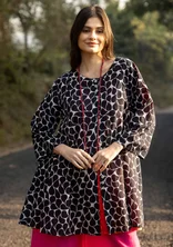 “Swirl” woven tunic in organic cotton - black