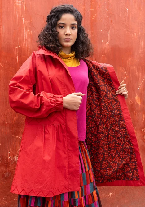 “Judit” woven parka in organic cotton - parrot red