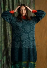 “Anila” patterned knit dress in organic cotton - dark jade