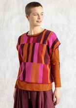 “Rut” knitted top in a blend of organic and recycled cotton - lingonberry/check