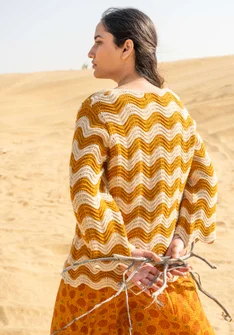 “Rose” recycled cotton sweater - mustard/striped