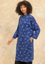 “Hillevi” floral/solid-colored jersey dress in lyocell/spandex - indigo blue/patterned