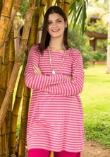 Striped jersey tunic in organic cotton - pink orchid