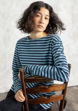 Essential striped top in organic cotton - ink blue/azure blue