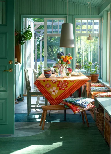 A home interior decorated with colourful homeware from Gudrun Sjödén.