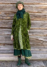 “Nootka” velour dress in organic cotton/recycled polyester - forest green/patterned