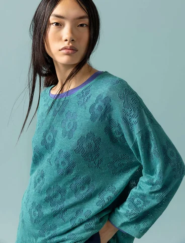 Pointelle sweater in linen/recycled linen - aquagrn